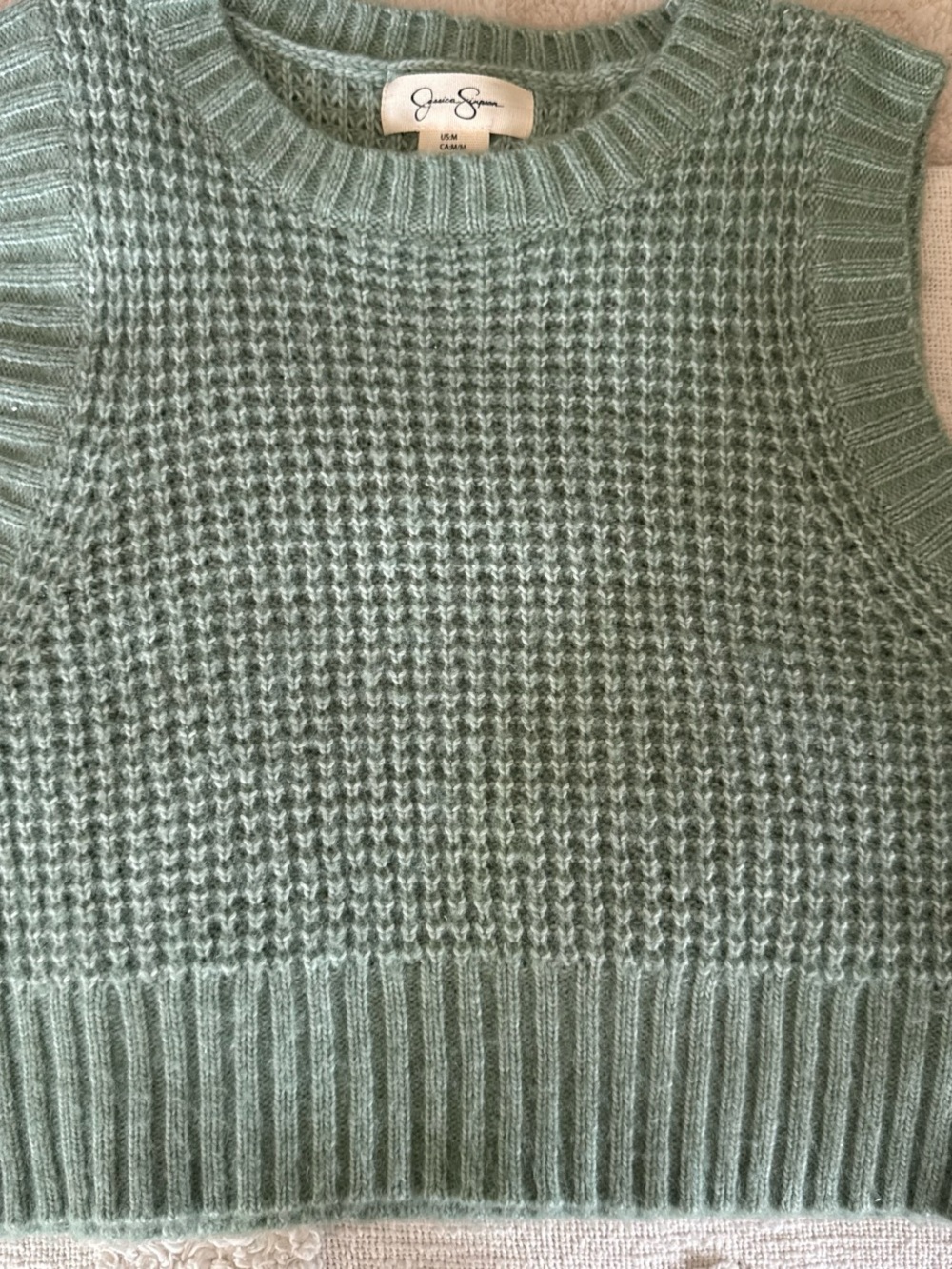 Jessica Simpson Sage Green Waffle Knit Sweater Vest